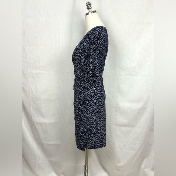 Lauren Ralph Lauren Ruched Dress Navy Printed Matte Jersey Knit Sz 6P Office - Picture 4 of 12